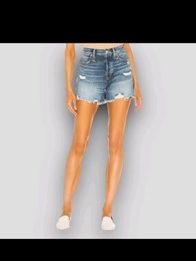 We The Free Distressed Light Blue High-Rise Denim Shorts